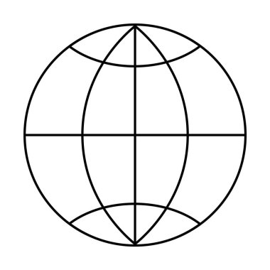 Beyaz arka planda kesişen enlem ve boylam çizgilerinin yer aldığı siyah bir çizgi. Küresel bağlantı, coğrafya eğitimi, seyahat endüstrisi, teknoloji kavramları ve inte için ideal