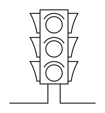 Üç dairesel ışığı olan bir trafik ışığının siyah beyaz çizgisi. Ulaşım, yol güvenliği, tabela, şehir planlaması ve eğitim teması için ideal. Basit vektör biçimi.
