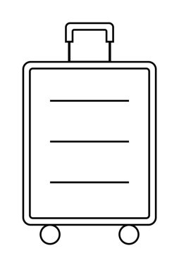 Sade siyah-beyaz çizgili bir bavul ve tekerlekli resim. Seyahat, tatil, toplanma, turizm ve macera için ideal. Temiz, minimalist, modern.