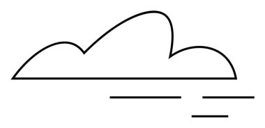 Altında iki yatay çizgi olan bir bulutun siyah çizgisi, rüzgarın göstergesi. Hava tahminleri, meteoroloji, takvimler, çocuk kitapları ve çevre grafikleri için ideal. Asgari