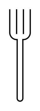 Üç dişli bir çatalın siyah beyaz çizgisi. Mutfak temaları, mutfak tasarımları, restoran markalaşması, yemek servisi grafikleri ve minimalist sanat için ideal. Temiz, basit stil.