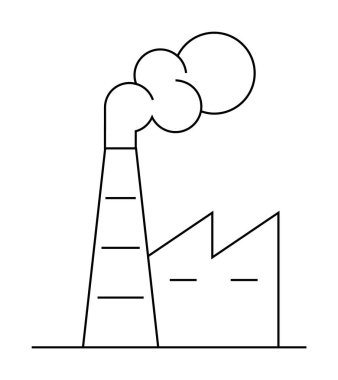 Uzun bacalı bir fabrikanın basit çizgisi görünür bir duman yayıyor. Temiz tasarım, endüstri, kirlilik bilinci, çevre temaları ve şehir manzaraları için idealdir. Siyah ve beyaz, vekto