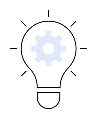 Teçhizatlı ampul. Yenilik için ideal, teknolojik çözümler, yaratıcılık, mühendislik kavramları ve yeni başlayan işletmeler için. Minimalist stil.