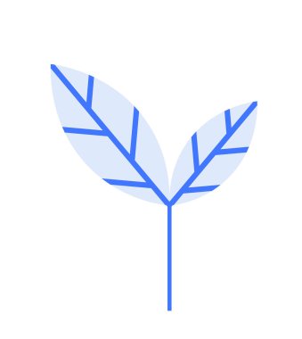 Mavi çizgili ve açık mavi dolgulu iki yaprak. Doğa, botanik, minimalist sanat, çevre bilinci ve çevre dostu temalar için idealdir. Basit vektör biçimi.