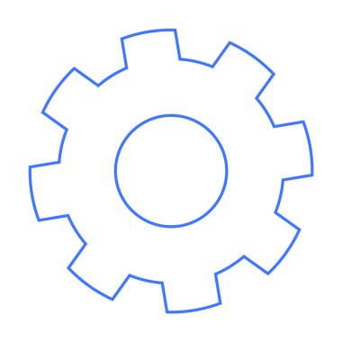 Daire şeklinde sekiz dişli, basit mavi dişli. Mekanik, endüstriyel, mühendislik, teknik, yenilik temaları için idealdir. Temiz, minimalist tasarım kesinliği vurguluyor