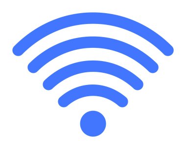 Beş kıvrımlı mavi kablosuz ağ sinyali ve temiz, minimalist bir dizaynın alt kısmında bir nokta. Teknoloji, internet erişimi, kablosuz ağlar, mobil cihazlar ve bağlantı için ideal. Minimalist