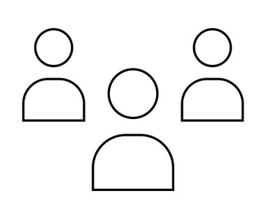 Özetlenen üç figür minimalist bir tarzda sergilenirken, önünde bir, arkasında iki figür de takım çalışması veya topluluk olarak gösteriliyor. İş planlaması için ideal, takım yönetimi, sosyal