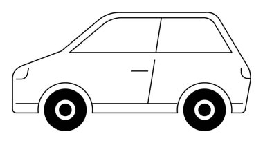 Minimalist tarzı ve net çizgileri olan siyah beyaz bir araba. Kılavuzlar, eğitim materyalleri, mobil uygulamalar, web sitesi tasarımı ve ulaşım temaları için ideal. Minimalist tasarım