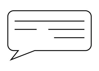 İçinde metni temsil eden üç yatay çizgili siyah bir konuşma balonu. Web siteleri, mobil uygulamalar, sohbet uygulamaları, mesajlaşma arayüzleri ve tartışmalar için ideal. Minimalist simge biçimi