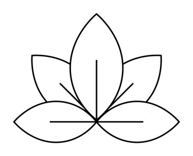 Çizgi sanatı siyah ve beyaz nilüfer çiçeği ve simetrik düzende beş taç yaprağı. Yoga, meditasyon, sağlık, güzellik, doğa ve basitlik konuları için idealdir. Asgari vektör biçimi.