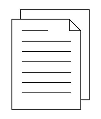 Two overlapping documents with horizontal lines representing text in a clean, minimalist line art style. Ideal for document management, office tasks, writing and editing, organizational themes