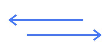 Beyaz arka planda zıt yönlere bakan iki mavi ok. İletişim, veri transferi, bağlantı, yön ve teknoloji için ideal. Düz stil minimalist ve temiz. Vurgulamalar