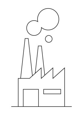 Bir fabrika binasının duman çıkaran iki uzun bacası vardır. Basit çizgi tasarımı endüstriyel temaları vurguluyor. Sanayi, kirlilik, imalat, çevre ve sürdürülebilirlik için ideal