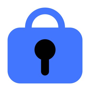 Güvenlik ve mahremiyeti sembolize eden siyah anahtar delikli mavi kilit. Dijital güvenlik, gizlilik, veri koruması, siber güvenlik ve kilit sistemleri için ideal. Minimalist stil.