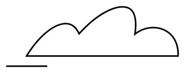 Altında basit bir taslak ve yatay çizgi olan bir bulutun minimalist tasviri. Hava temaları, doğa, basitlik, grafik tasarımı ve web elementleri için idealdir. Çizgi sanatı.