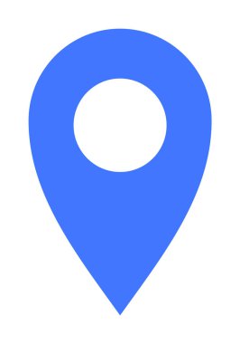 Ortasında delik olan mavi bir lokasyon iğnesi. Haritalar, navigasyon uygulamaları, GPS hizmetleri, konum işaretleme ve yön rehberleri için ideal. Basit, modern tarz..