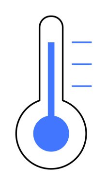 Artan sıcaklık göstergesi olan siyah ve mavi bir termometre. Hava, sıcaklık, iklim değişikliği, bilimsel araştırma ve hava tahmini için ideal. Temiz minimalist biçim.