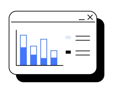 Mavi çizgili pencere veri analizi ve raporlamayı temsil ediyor. İş analitiği, finans, istatistik, veri görselleştirme, teknolojik arayüzler için idealdir. Modern minimalist stil, berraklığı vurguluyor.