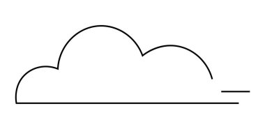 Minimalist, geometrik çizgili ve iki yatay çizgili bir bulut beyaz bir arkaplan üzerinde hareket olduğunu gösteriyor. Hava durumu uygulamaları, minimalist tasarımlar, teknoloji simgeleri, hız kavramları için ideal