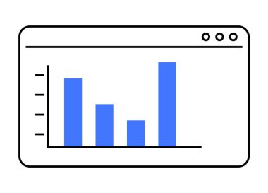 Basit çubuk grafiği ve tarayıcı penceresi çizgisi içindeki mavi çubuklar. Beyaz arka planda üç farklı yükseklik çubuğu var. Veri analizi, iş sunumları, istatistikler, finans, web tasarımı için ideal