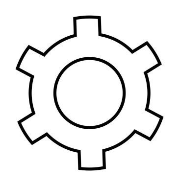 Basit, siyah ve beyaz dişli, 6 dişli. Makine mühendisliği, teknoloji, makine, yazılım geliştirme ve yenilik temaları için idealdir. Basit çizgi sanat vektör biçimi.