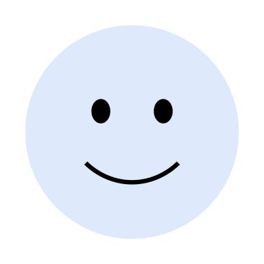 Açık mavi arkaplanı olan minimalist mutlu bir yüz. Yüzün iki siyah gözü ve kavisli bir mutluluğu vardır. Olumlu ifade etmek, mutluluğu iletmek, dostça mesajlar, şakacı temalar için ideal