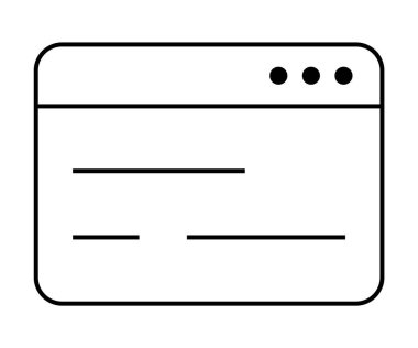 Sağ üstte üç düğmesi ve metni temsil eden satırları olan basit bir web tarayıcı penceresi. Web tasarımı, dijital arayüzler, programlama kılavuzları, kullanıcı deneyimi ve minimalist temalar için ideal