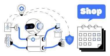 Birden fazla silahı olan robot yenilik, alışveriş, teslimat ve planlama gibi görevleri yerine getiriyor. Yapay zeka, e-ticaret, otomasyon, üretkenlik ve çoklu görev temaları için ideal