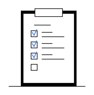 İşaretlenmiş bazı ögeleri içeren bir kontrol listesi içeren bir pano. Üretkenlik, organizasyon, görev yönetimi, yapılacaklar listesi, proje planlaması için ideal. Basit asgari biçim