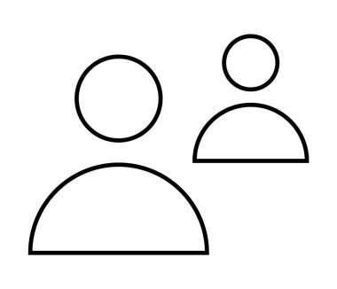 İki figürün minimalist çizimleri, biri biraz daha küçük ve arka planda. İşbirliği, takım çalışması, sosyal bağlantı, iletişim ve organizasyon konuları için ideal. Temiz tasarım