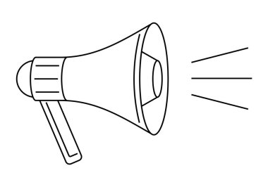 Hoparlörden ses dalgalarını gösteren bir megafon. Pazarlama, promosyonlar, duyurular, konuşma ve bilinçlendirme kampanyaları için idealdir. Basit ve minimalist tasarım, siyah