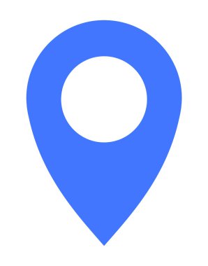 Beyaz bir arka planda mavi bir iğne işareti. Konum, navigasyon, seyahat, konum belirleme hizmetleri ve harita uygulamaları için ideal. Modern ve temiz stil, çeşitli dijital ortamlarda kullanılmasını kolaylaştırır.