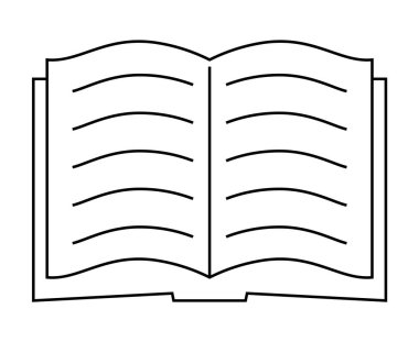 Görünür sayfaları olan, minimalist çizgilerle çizilmiş bir kitap. Eğitim, edebiyat, okuma, kütüphaneler ve kitap kulüpleri için idealdir. Açık ve net sayfaları olan siyah ve beyaz, uygun
