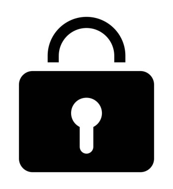 Güvenliği temsil eden minimalist bir siyah kilit sembolü. Dijital güvenlik, gizlilik, koruma, şifreleme ve erişim kontrol temaları için ideal. Siyah ve beyaz, temiz çizgiler, geniş için vektör biçimi