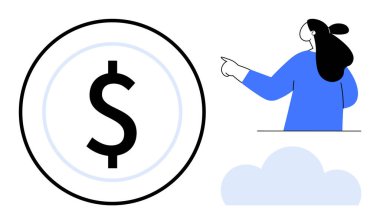 Yukarıyı ve aşağıdaki bulutu gösteren bir çemberin içindeki dolar işareti. Finans, yatırım, ekonomik büyüme, iş başarısı, çevrimiçi eğitim için ideal. Basit ve modern stil