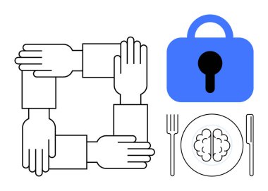 Birbirine bağlı dört el takım çalışmasını simgeler, kilit güvenliği simgeler, ve çatal bıçak takımlı bir beyin de entelektüel besinleri simgeler. Takım çalışması için ideal, güvenlik, entelektüel
