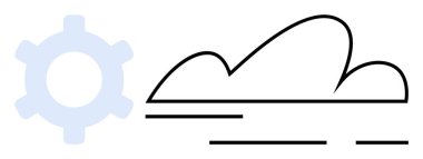 Mavi dişli ve siyah bulutlu minimalist kompozisyon. Teknoloji, bilgisayar, bulut depolama, yenilik ve mühendislik için ideal. Sunumlar, web siteleri ve eğitim materyalleri için elverişli