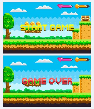 Başlangıç oyunu ve oyun üzeri ekranlar pikselli bir oyun arayüzünde gösterilir. Her iki ekranda da bir ağaç, kalp, bozuk para ve bulut ve gökyüzünün arka planına sahip kılıç göstergeleri yer alıyor. Geçmişe dönüş için ideal