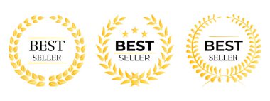 Üç altın defne çelengi, merkezde En Çok Satanlar sözcüğünün yer aldığı ürün promosyonları, ödüller, sertifikalar, başarı tanıma ve pazarlama materyalleri için ideal modern tasarım.