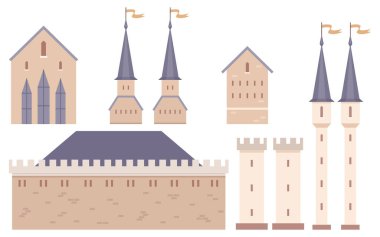 Ortaçağ mimarisinin çeşitli unsurları arasında yüksek kuleler, bölünmüş duvarlar, kuleler ve taş binalar da var. Tarih, mimari, eğitim, fantezi, hikaye anlatmak için ideal. Düz tasarım biçimi