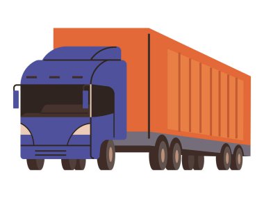 Kamyon, kamyon ikonu. Teslimat, lojistik konsept. Malları dünya çapında taşımak için römorklu bir vagon. Taşımacılık ve nakliye aracı. Paketlerin nakliyesi. Uluslararası lojistik