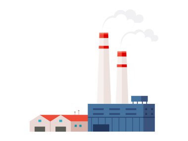 İki uzun duman bulutu yayan bir fabrika kurulumu, kırmızı çatılı üç depo binası ve ana sanayi binası. Endüstriyel, üretim ve enerji üretimi için ideal