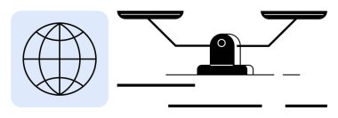 Dünya küresi simgesi denge ölçeğinin yanında. Küresel adalet, adalet, hukuk, eşitlik ve uluslararası ilişkiler konuları için idealdir. Basit grafik biçimi