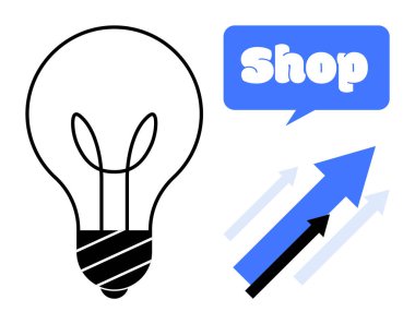 Büyük ampul, yukarı çıkan oklar ve 