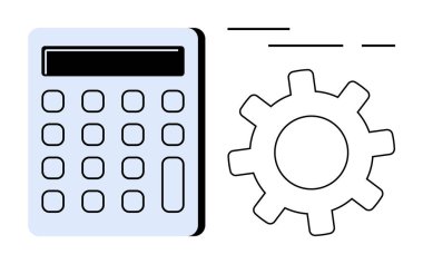 Bir hesap makinesi ve bir vites sembolü iş finansmanı için idealdir, teknik işlemleri hesaplar finansal yönetim teknolojik entegrasyon ve sistem optimizasyonu Temiz modern