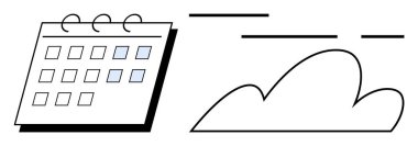 Tarihli basit bir takvim ve bir bulut simgesi görüntülenir. Zaman planlama, zamanlama, hava tahmini, verimlilik ve organizasyon için ideal. Minimalist, modern tarz.