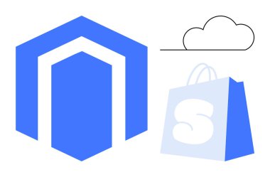 Mavi altıgen logo, S 'li alışveriş torbası ve bulut simgesi. E-ticaret, çevrimiçi alışveriş, teknoloji, bulut hesaplama, web geliştirme, dijital pazarlama ve perakende şirketleri için ideal. Basit vektör tasarımı