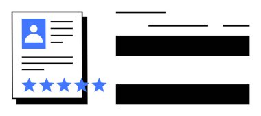 Özgeçmişinde profil fotoğrafı, kişisel bilgileri ve beş yıldızlı bir derecenin yer aldığı bir belge. İşe alım materyalleri, profesyonel profiller, iş başvuruları, kariyer için ideal