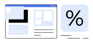 Çeşitli içerik blokları ve büyük yüzdelik işaretli web sayfası düzeni. Web analizi, UI tasarımı, metrik görselleştirme, dijital pazarlama ve iş zekası için ideal. Minimalist stil