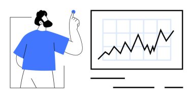 Ekranda yukarı doğru bakan bir adam. İş planlama, piyasa analizi, sunumlar, büyüme stratejileri, finansal raporlar için idealdir. Temiz ve asgari biçim